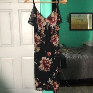black flower printed dress
